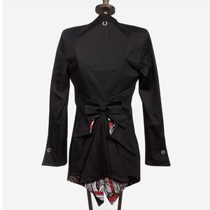 NEW - black unique fabric jacket with bow application, size L, tight fit.